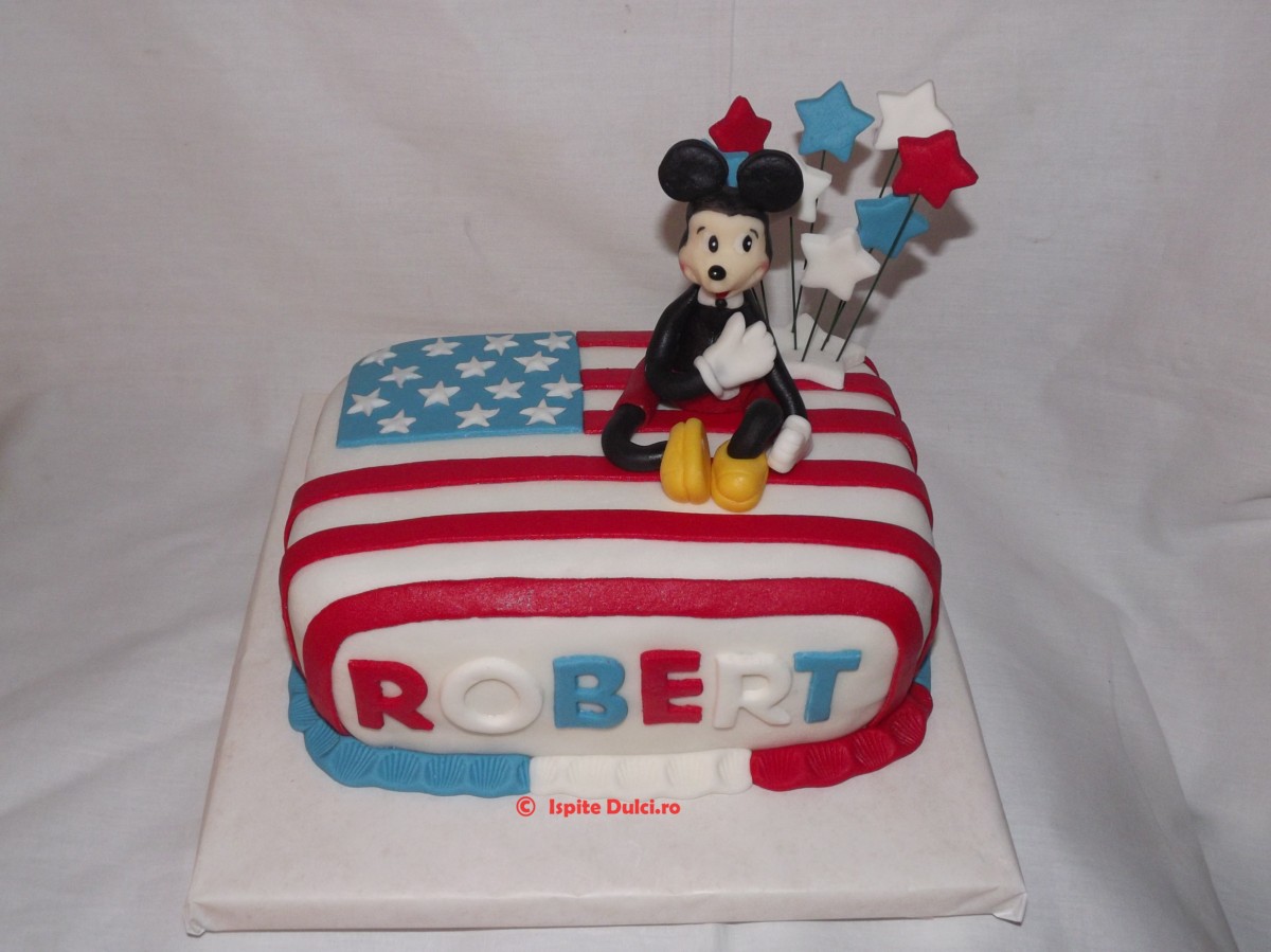 Tort cu steagul Americii si Mickey Mouse