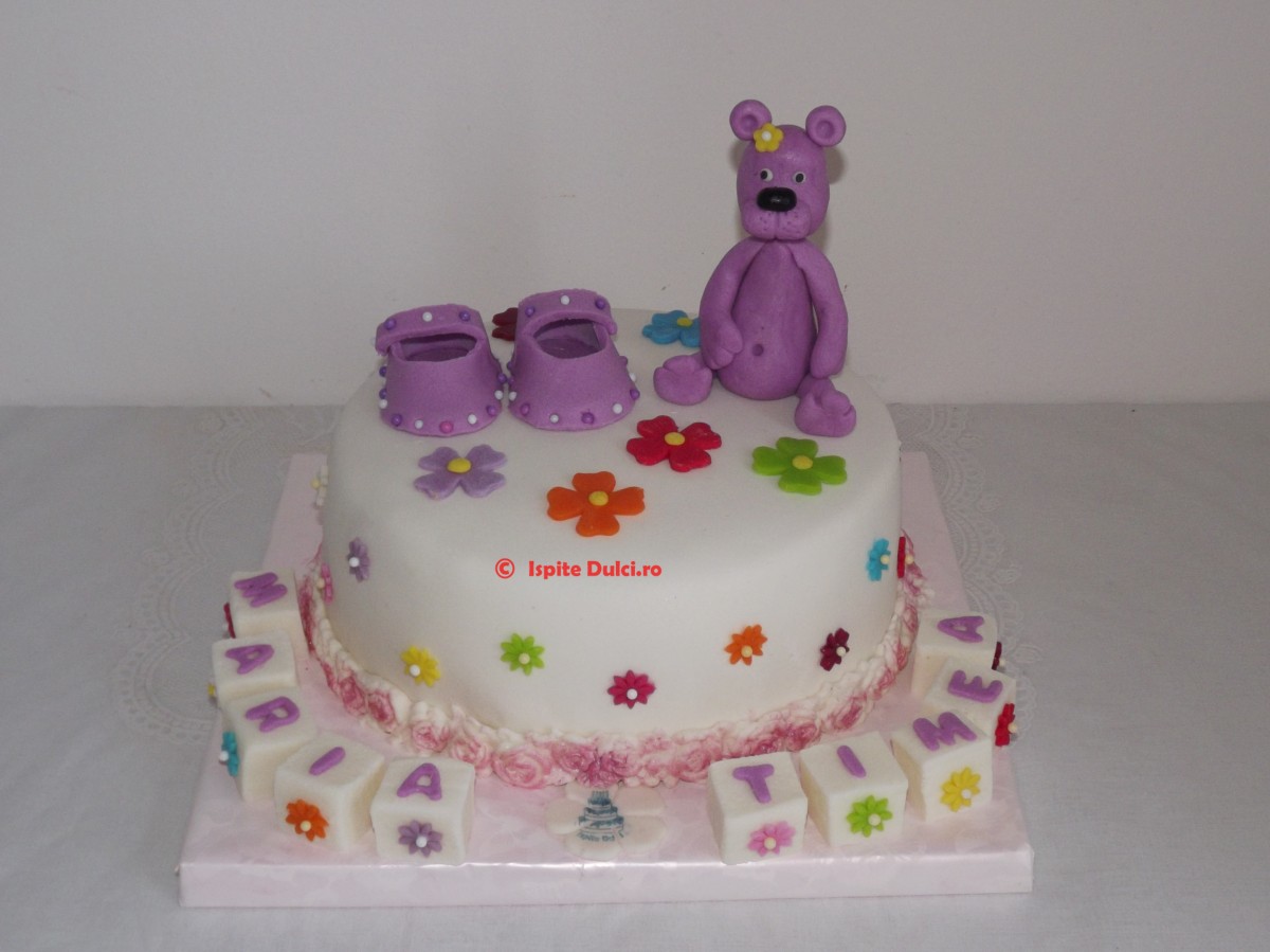 Tort de botez cu ursulet pt Maria Timea
