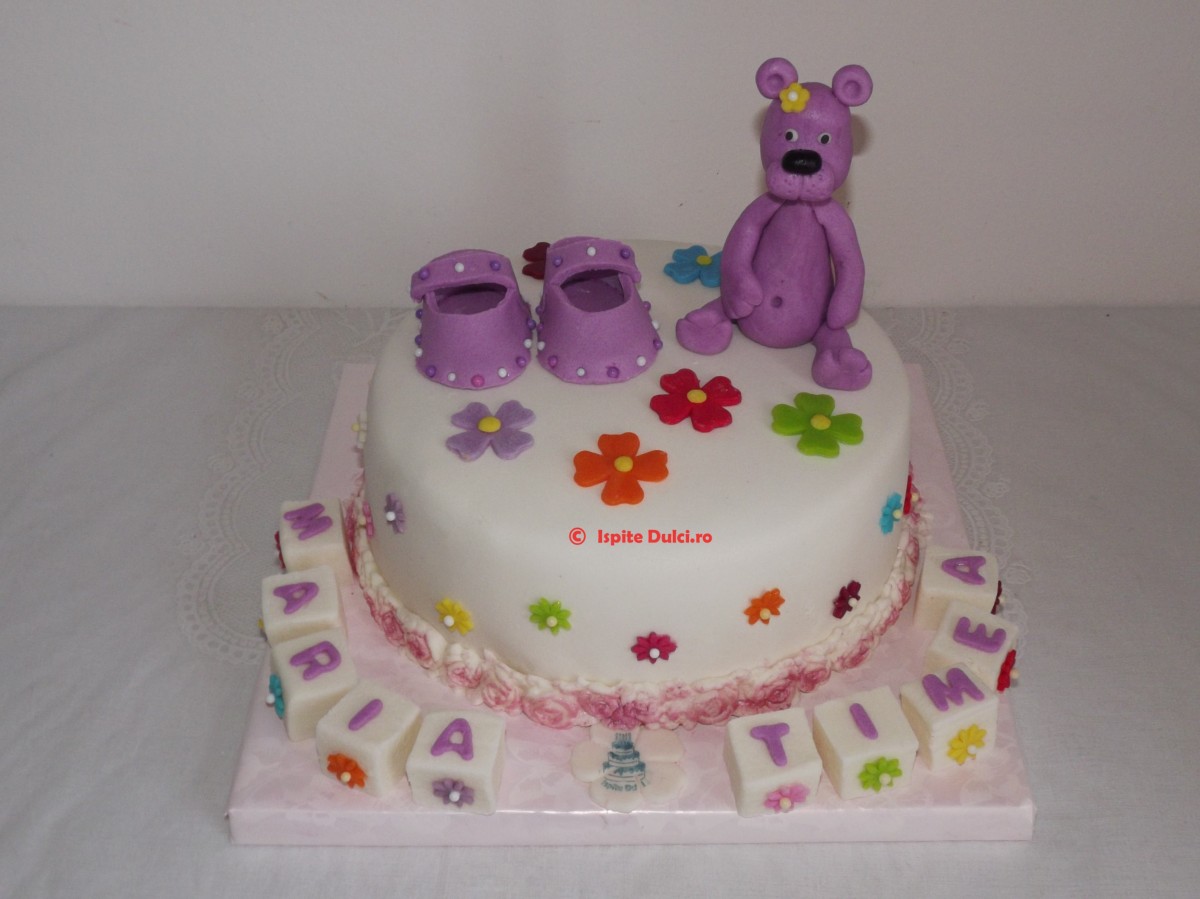 Tort de botez cu ursulet pt Maria Timea