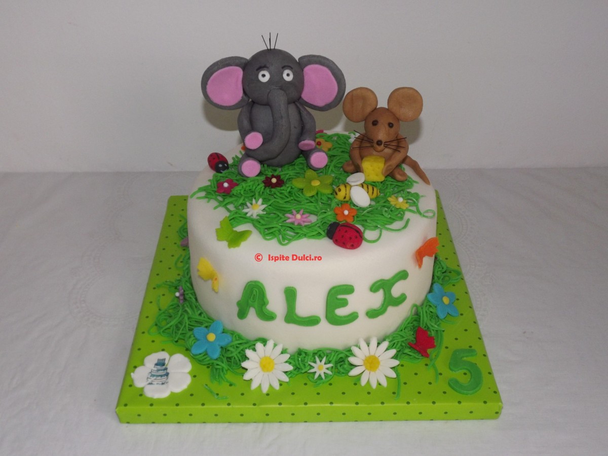Tort vesel cu elefant si soricel pentru Alex