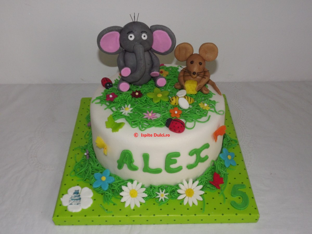 Tort vesel cu elefant si soricel pentru Alex