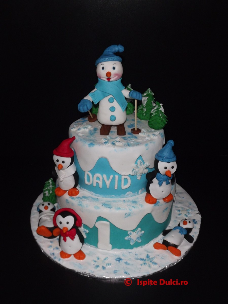 Tort cu pinguini pentru David